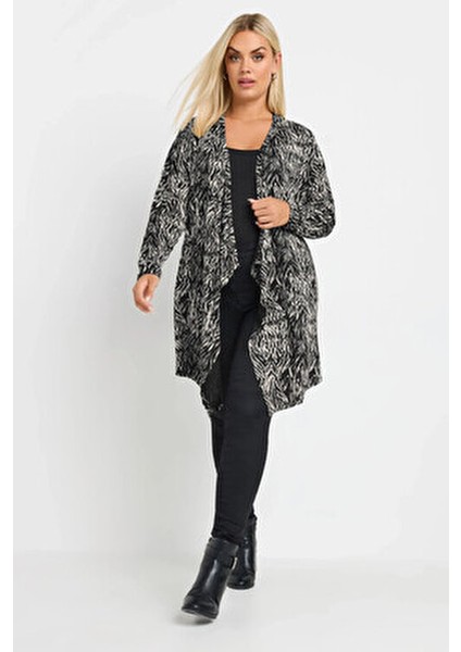 Büyük Beden Önü Kapamasız Uzun Kollu Asimetrik Kesim Ince Hırka 303693