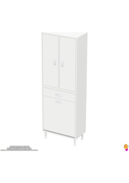 Yeni Kayra Tek Çekmece, 1 Göz Sepet, 2 Kapak, 8 Raf Dar Alan Banyo Dolabı 65X173X32,5 cm fırsatları