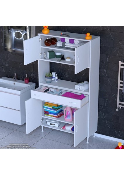 Aster Mutfak Ve Banyo Dolabı Tek Çekmece 100 cm 4 kapak ve 6 raflı Çok Amaçlı Dolap 100x173x32,5 cm