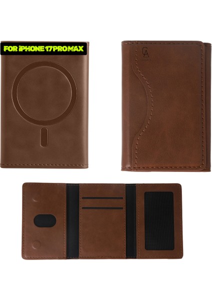 iPhone 17 Pro Max Uyumlu 5 Bölmeli Magsafe Mıknatıslı Deri Kartlık Cüzdan