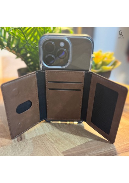 iPhone 17 Pro Max Uyumlu 5 Bölmeli Magsafe Mıknatıslı Deri Kartlık Cüzdan