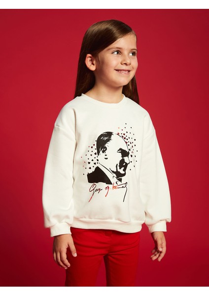 Yeni Sezon Bisiklet Yaka Uzun Kollu Atatürk Baskılı Kız Bebek Sweatshirt fiyatları