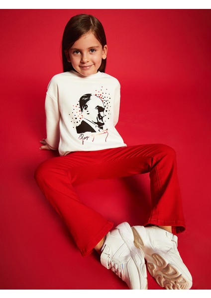 Yeni Sezon Bisiklet Yaka Uzun Kollu Atatürk Baskılı Kız Bebek Sweatshirt fırsatları