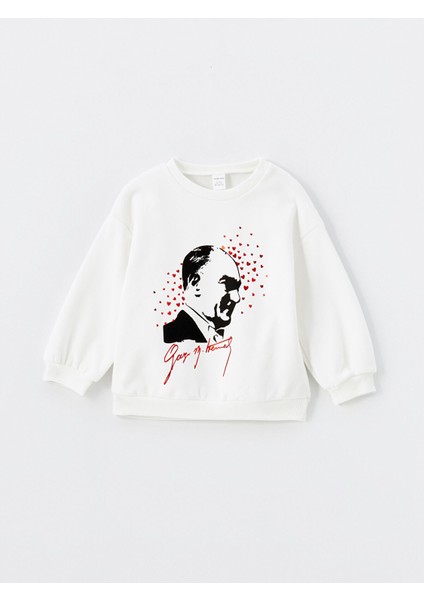 Yeni Sezon Bisiklet Yaka Uzun Kollu Atatürk Baskılı Kız Bebek Sweatshirt indirimleri