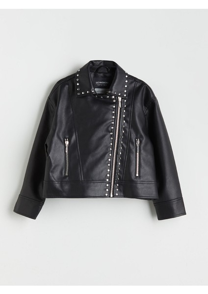 Yeni Sezon Deri Görünümlü Kız Çocuk Mont