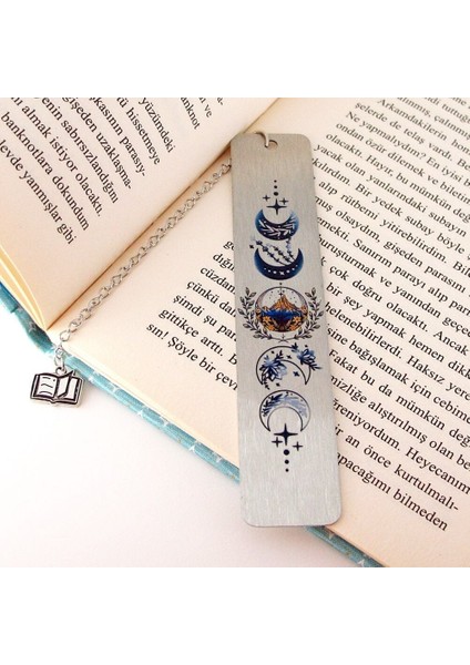 Ay Hilal Çiçekli Paslanmaz Çelik Bookmark Metal Ayraç Kitap Ayracı Zincirli AY048 modelleri