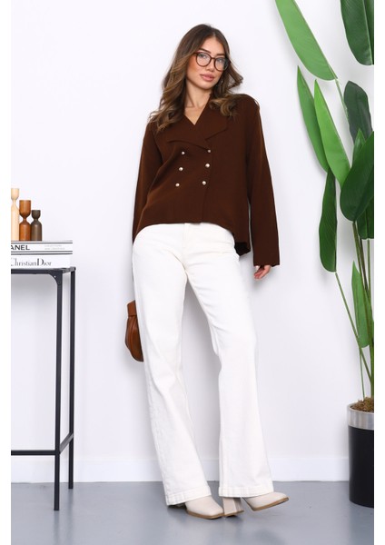 Kahverengi Kruvaze Yaka Düğmeli Triko Hırka fiyatları