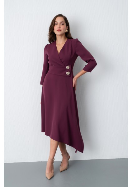 Kadın Mürdüm Kemer Detay Saten Davet Elbisesi fiyatları