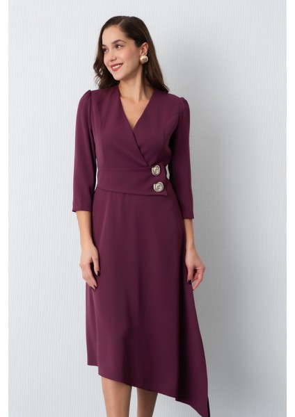 Kadın Mürdüm Kemer Detay Saten Davet Elbisesi modelleri