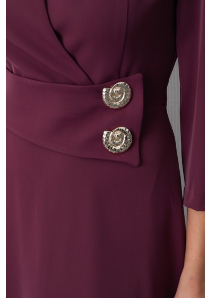 Kadın Mürdüm Kemer Detay Saten Davet Elbisesi fırsatları