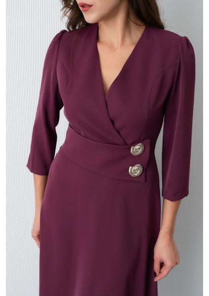 Kadın Mürdüm Kemer Detay Saten Davet Elbisesi indirimleri