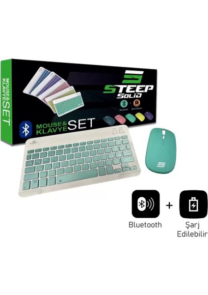 Steep Solid Magic Yeşil Şarjlı Bluetooth Klavye Mouse Set