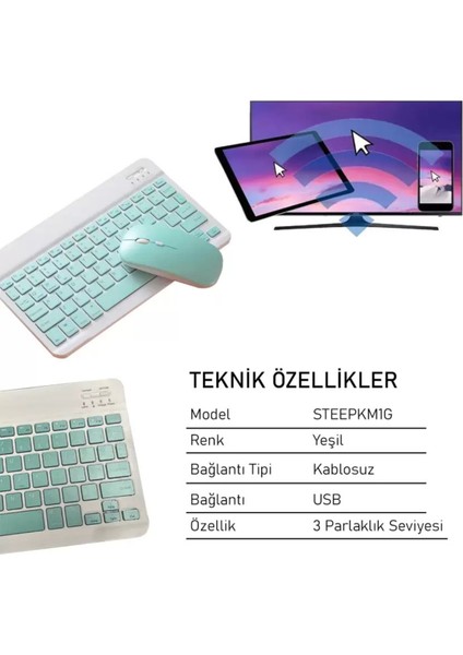 Steep Solid Magic Yeşil Şarjlı Bluetooth Klavye Mouse Set modelleri