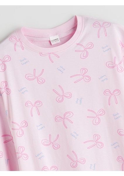 Yeni Sezon Bisiklet Yaka Fiyonk Desenli Kız Çocuk Pijama Takımı modelleri