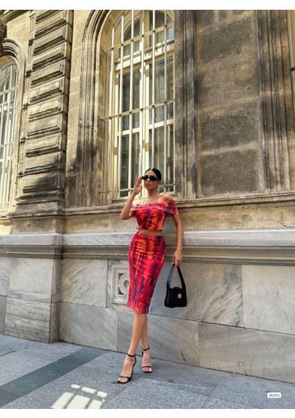 Desenli Tül Takim 582955 Kirmizi