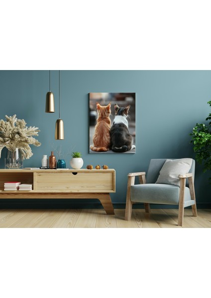 Iki Kedi Bir Arada - Ahşap Mdf Tablo