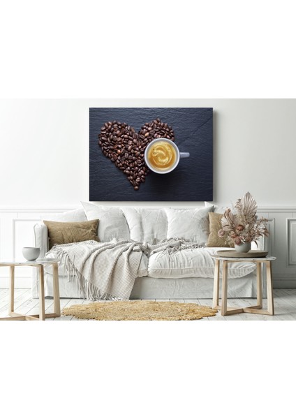 Çekirdek Kahveden Kalp ve Espresso - Ahşap Mdf Tablo