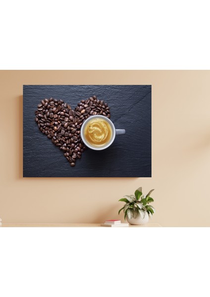 Çekirdek Kahveden Kalp ve Espresso - Ahşap Mdf Tablo modelleri