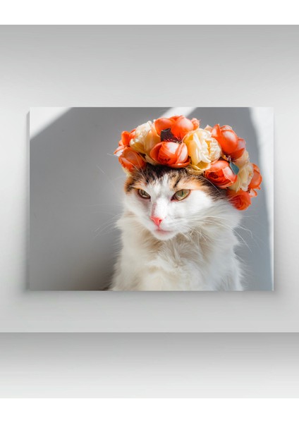 Kedi Çiçek Başlık - Ahşap Mdf Tablo modelleri