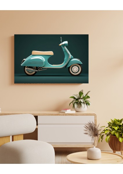 Mavi Klasik Motor Yandan - Ahşap Mdf Tablo