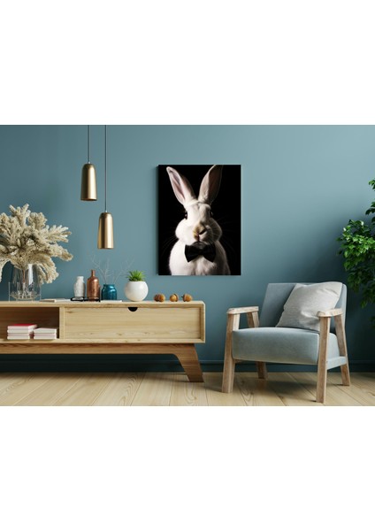 Papyonlu Beyaz Tavşan -Ahşap Mdf Tablo modelleri