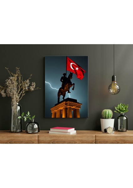 Atatürk Heykel Türk Bayrağı Şimşek Detayı - Ahşap Mdf Tablo fiyatları