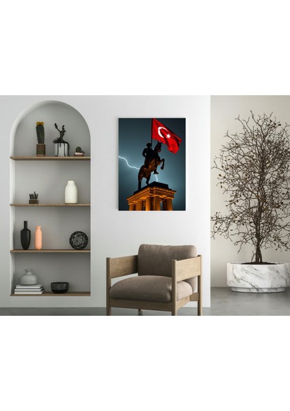 Atatürk Heykel Türk Bayrağı Şimşek Detayı - Ahşap Mdf Tablo fırsatları