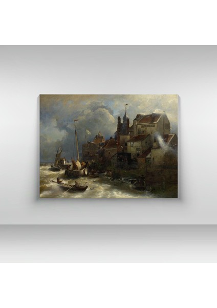 Andreas Achenbach - Küstenlandschaft Mit Stadtansicht - Ahşap Mdf Tablo fırsatları