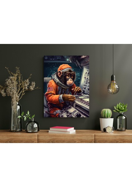 Astronot Maymun Uzay Aracında - Ahşap Mdf Tablo
