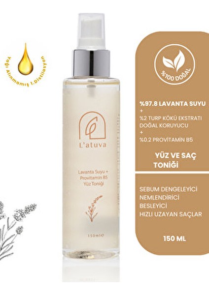 Lavanta Suyu %100 Doğal ve Saf, Canlandırıcı, Besleyici Tonik 150 ml (Provitamin B5 ile Nemlendirir)