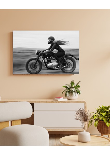 Siyah Beyaz Kız Motor - Ahşap Mdf Tablo