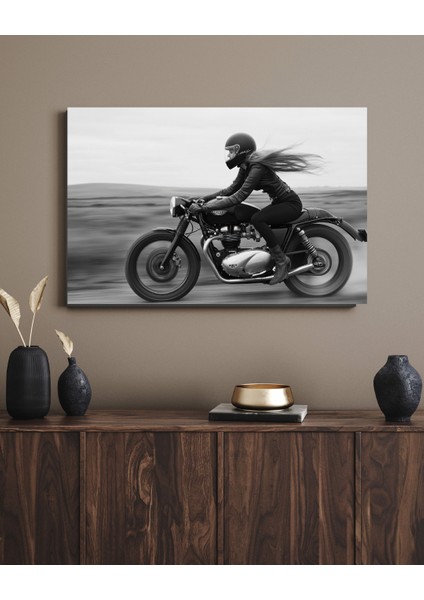 Siyah Beyaz Kız Motor - Ahşap Mdf Tablo fırsatları