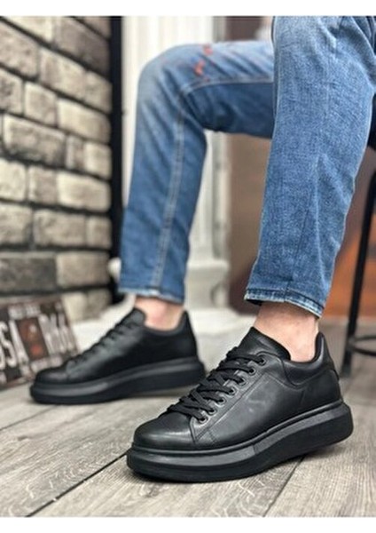 Kadın Erkek Unisex Bağcıklı Deri Yüksek Tabanlı Rahat Günlük Spor Ayakkabı Sneaker