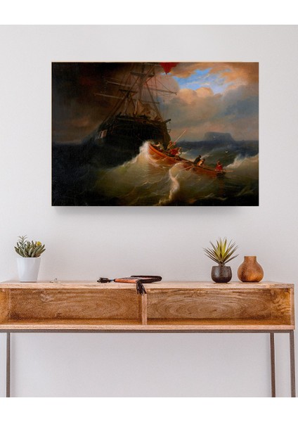 Andreas Achenbach -Retrieving The Stern Boat - Ahşap Mdf Tablo modelleri