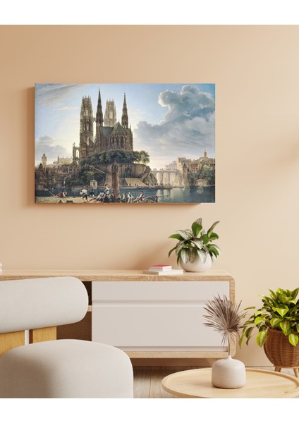 August Ahlborn- Gothic Cathedral By A River - Ahşap Mdf Tablo