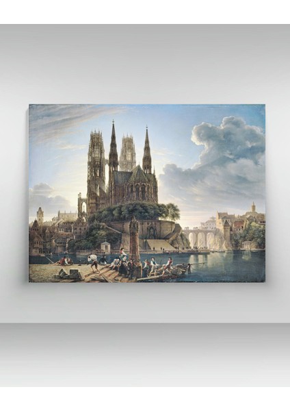 August Ahlborn- Gothic Cathedral By A River - Ahşap Mdf Tablo fiyatları