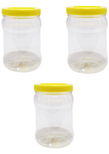 Çok Amaçlı 1,5 Litre Plastik Kavanoz Pet Bidon Saklama Kabı 3 Adet Sızdırmaz Kapak