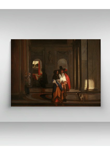 Pieter De Hooch - A Couple Walking In The Amsterdam Town Hall - Ahşap Mdf Tablo fiyatları