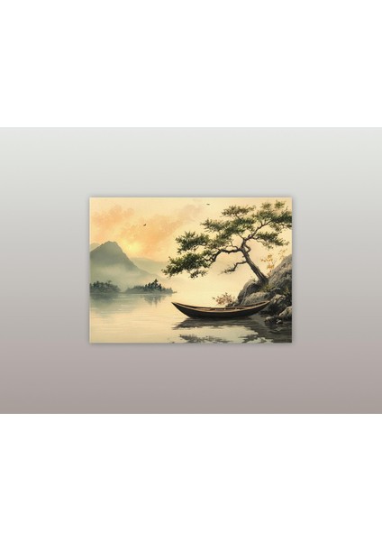 Vintage Japon Göl ve Kayık - Ahşap Mdf Tablo fiyatları