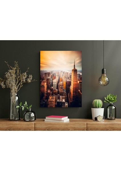 New York Sarı Gökyüzü - Ahşap Mdf Tablo