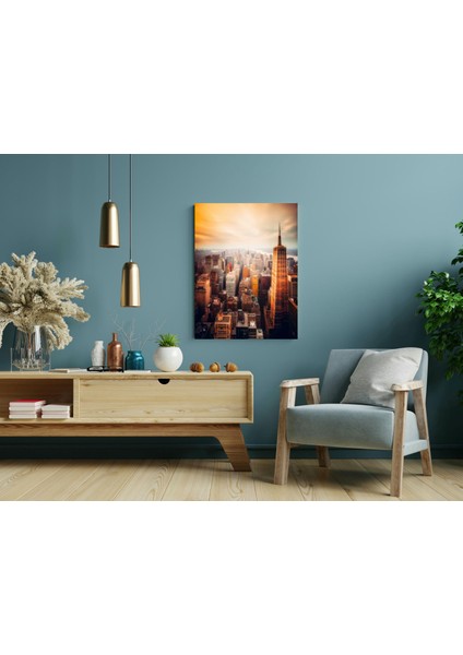 New York Sarı Gökyüzü - Ahşap Mdf Tablo modelleri