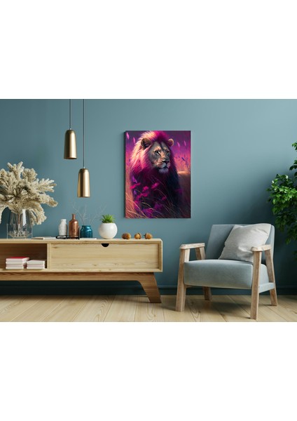 Pembe Neon Aslan -Ahşap Mdf Tablo modelleri