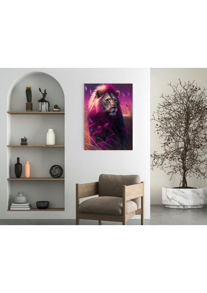 Pembe Neon Aslan -Ahşap Mdf Tablo fırsatları
