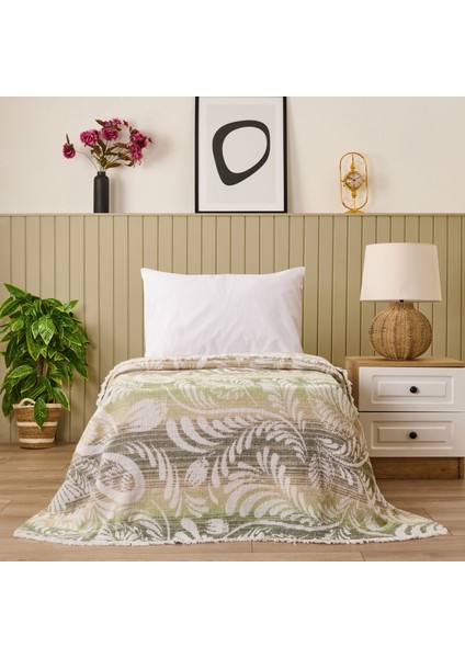 Soft Fathi Pamuklu Tek Kişilik Battaniye - Yeşil - 150X200 cm