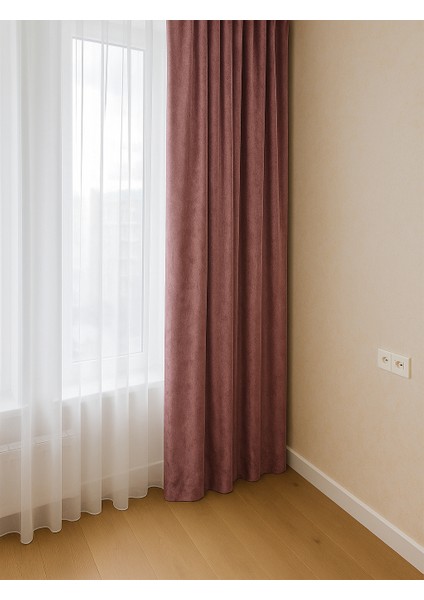 Düz Dökümlü Fon Perde - Soluk Mor - Pilesiz - MRT400