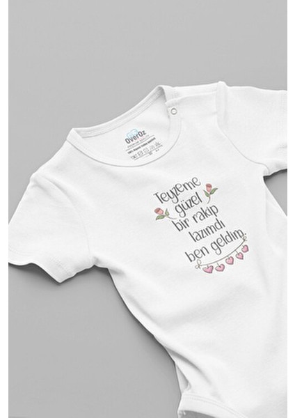 Organik %100 Pamuk Teyzeme Rakip Bebek Body Çıtçıtlı Zıbın 5908-TEYZE-B