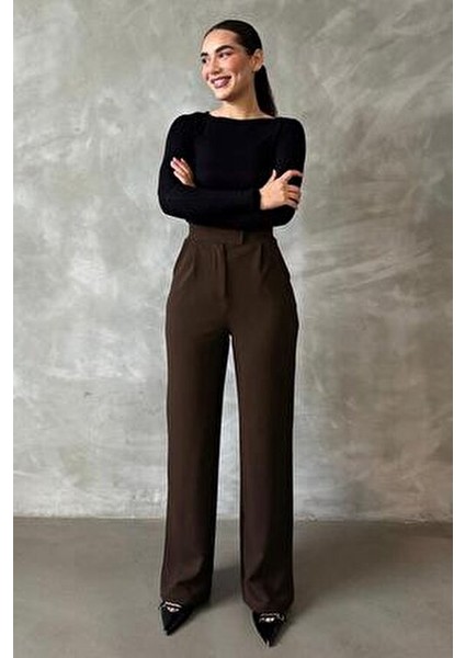 Kahverengi Likralı Cırt Kapamalı Palazzo Pantolon MG2291 modelleri