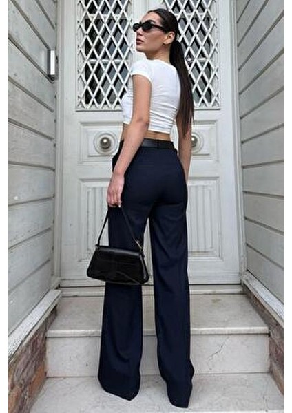 Lacivert Yüksek Bel Kumaş Pantolon MG2285 fırsatları