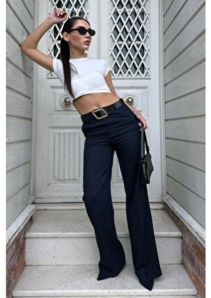 Lacivert Yüksek Bel Kumaş Pantolon MG2285 indirimleri