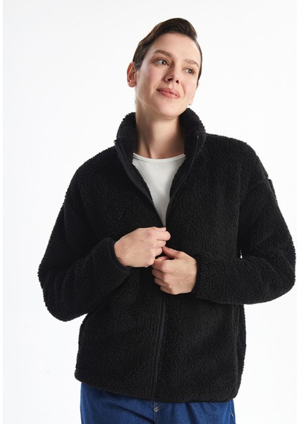 Yeni Sezon Dik Yaka Pelüş Kadın Fermuarlı Sweatshirt
